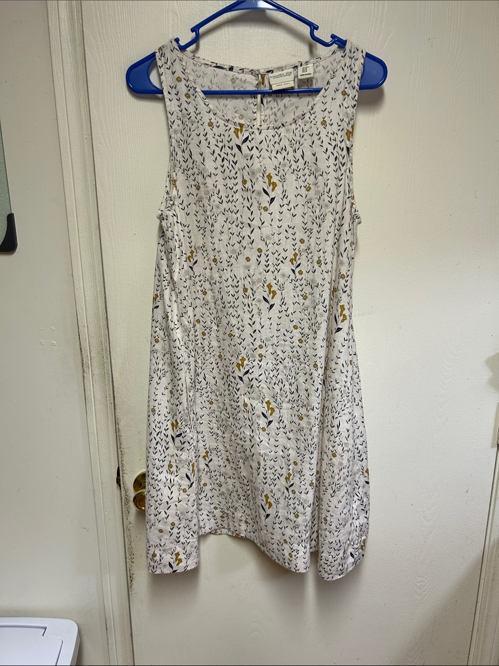 Sleeveless Floral Print Shift Dress in Cream with Mustard Accents